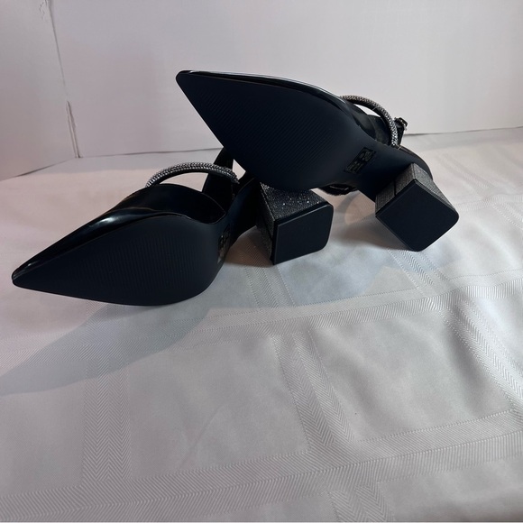 ***NWT***Aldo Heels- Black and Silver Women's Block Rhinestone Heel - Picture 8 of 13